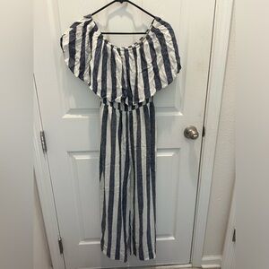 Audrey 3+1 Navy and off white Striped Jumpsuit